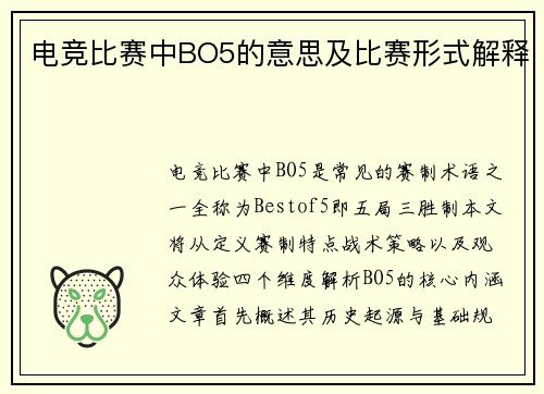 电竞比赛中BO5的意思及比赛形式解释