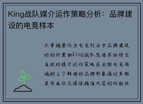 King战队媒介运作策略分析：品牌建设的电竞样本